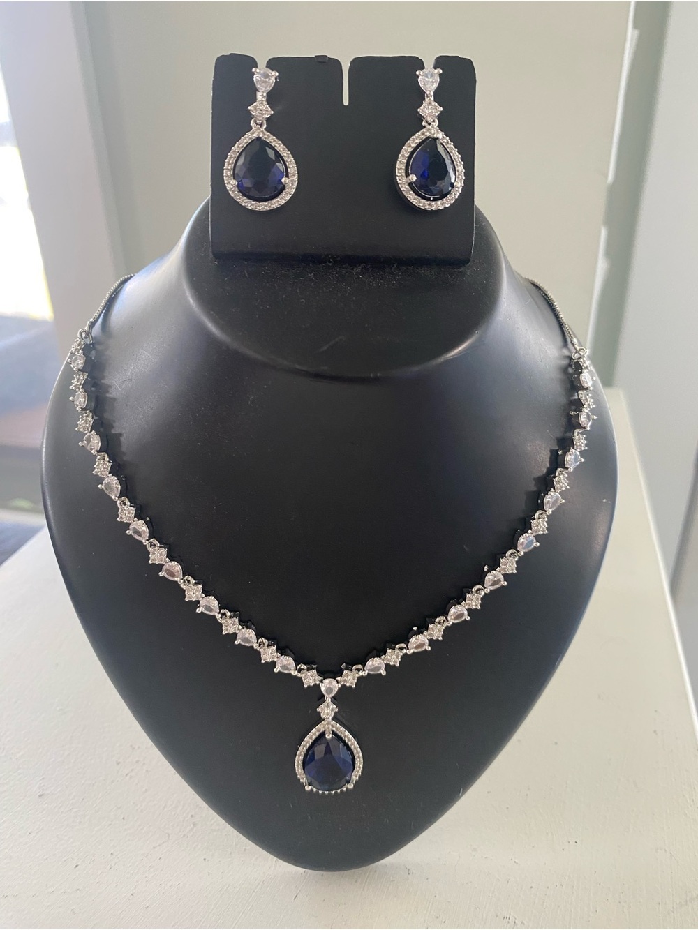 Classic Navy Teardrop Necklace & Earring Set